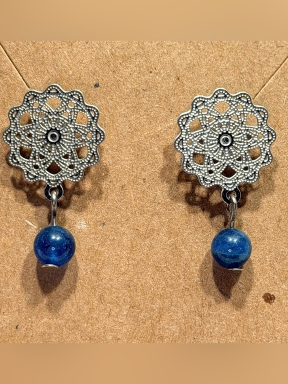 Elegant Silver and Blue Dangle Earrings Made With Natrual Organtic Materials